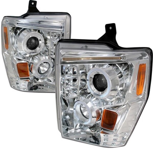 Overtime R8 Style Halo LED Projector Headlights for 08 to 10 Ford F250, Chrome - 17 x 18 x 22 in. OV126219 - main